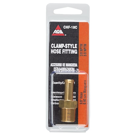 Ags Brass Rigid Male Hose Clamp, 3/8 Hose, Male (3/8-18 NPT), 1/card CHF-18C